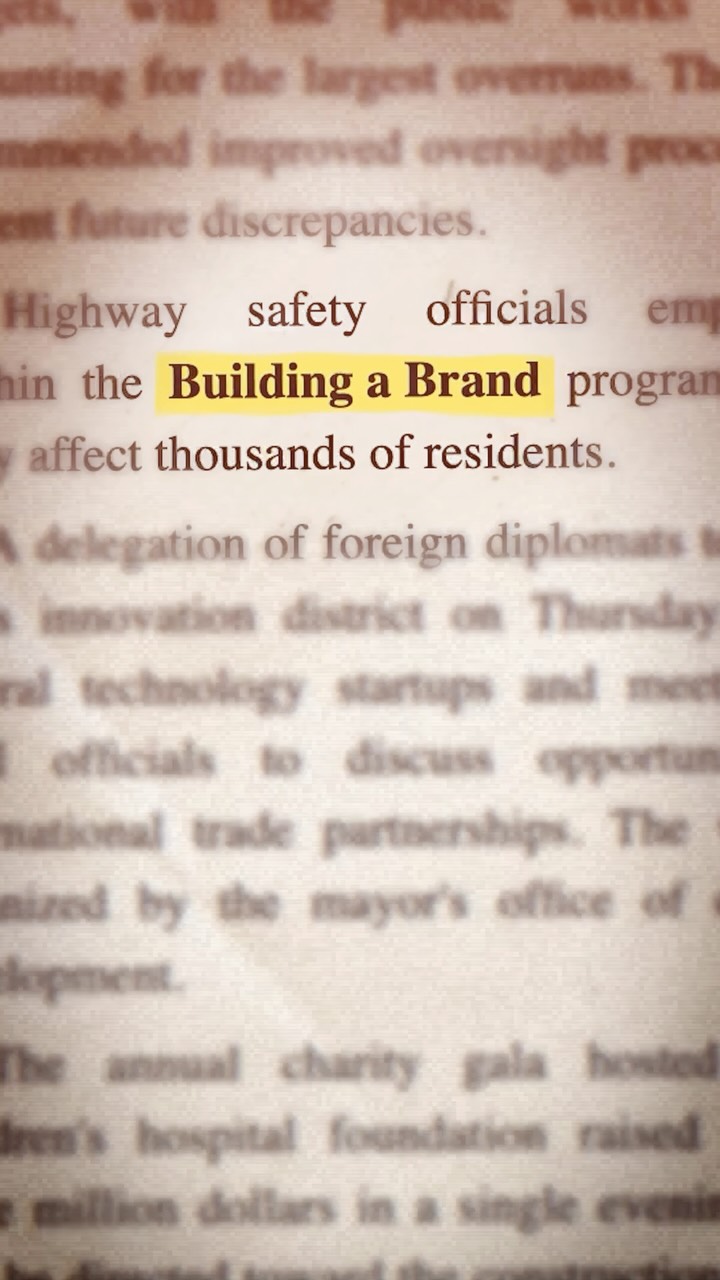 A newspaper column with the phrase Building a Brand highlighted in yellow