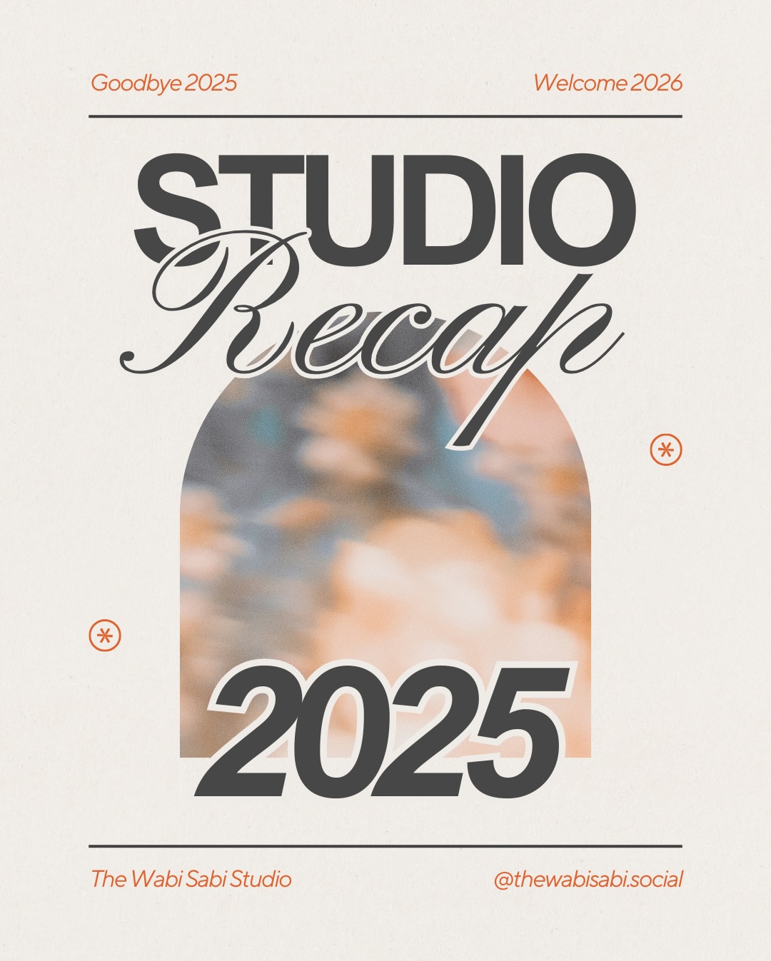 The studio's 2025 recap graphic in cream, rust and charcoal